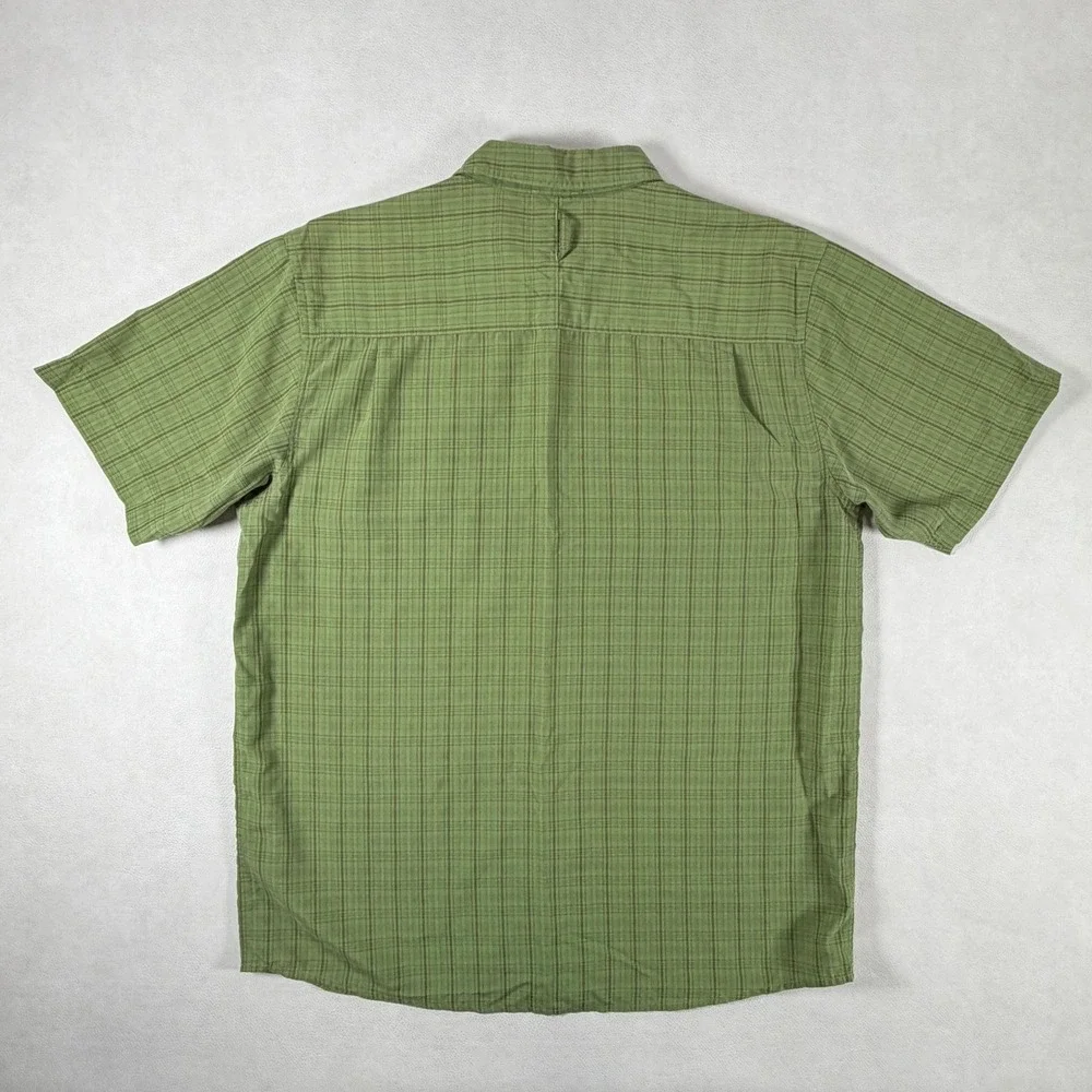 The North Face Mens XL Green Plaid Short Sleeve Button Down Hiking Shirt